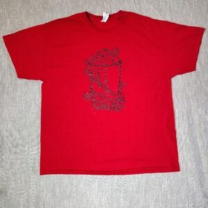 Starbucks Coffee‎ T-Shirt Size XL Red Black Skeleton Hand To Go Cup
